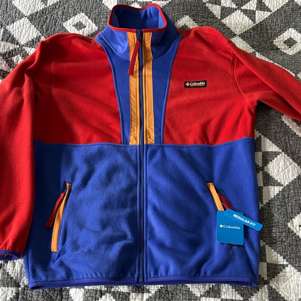 Columbia Red and Blue Full-Zip Fleece